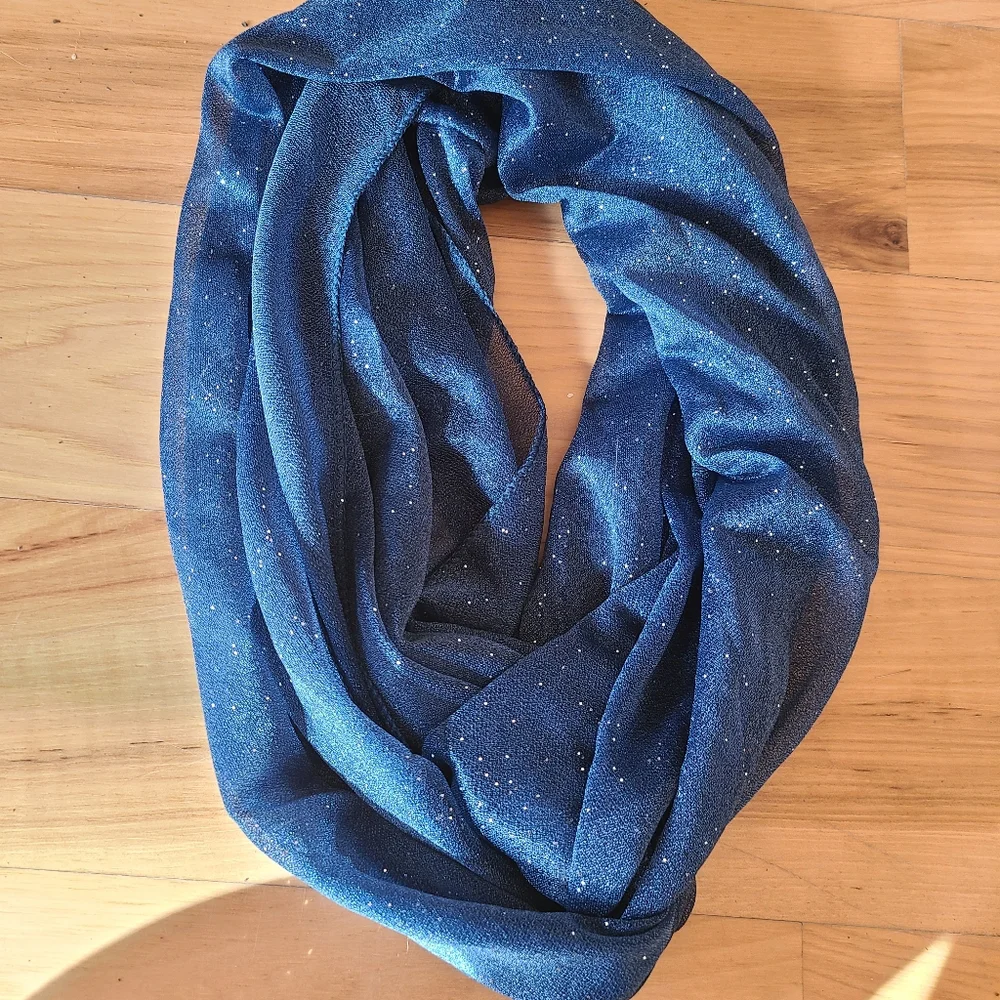 CLEARANCE 3/$15 Navy Blue Infinity Scarf with Silver Sparkles